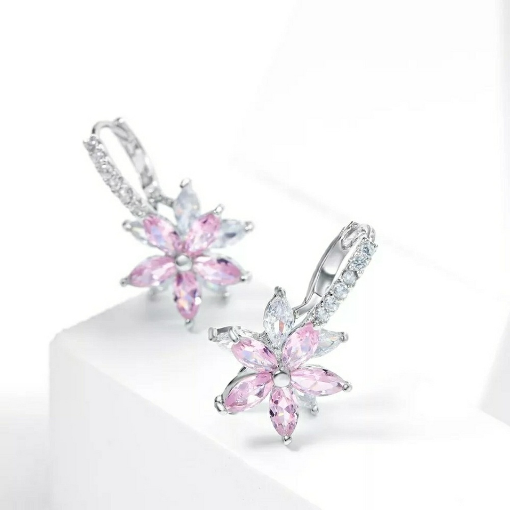 Cubic Zirconia Crystal Flower Earrings